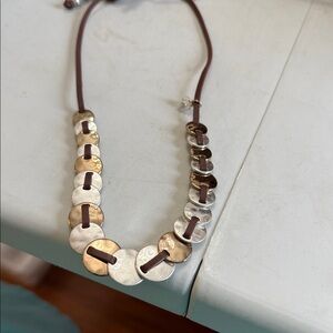 Robert Lee Morris (RLM) designer leather necklace. NWOT gold and silver discs